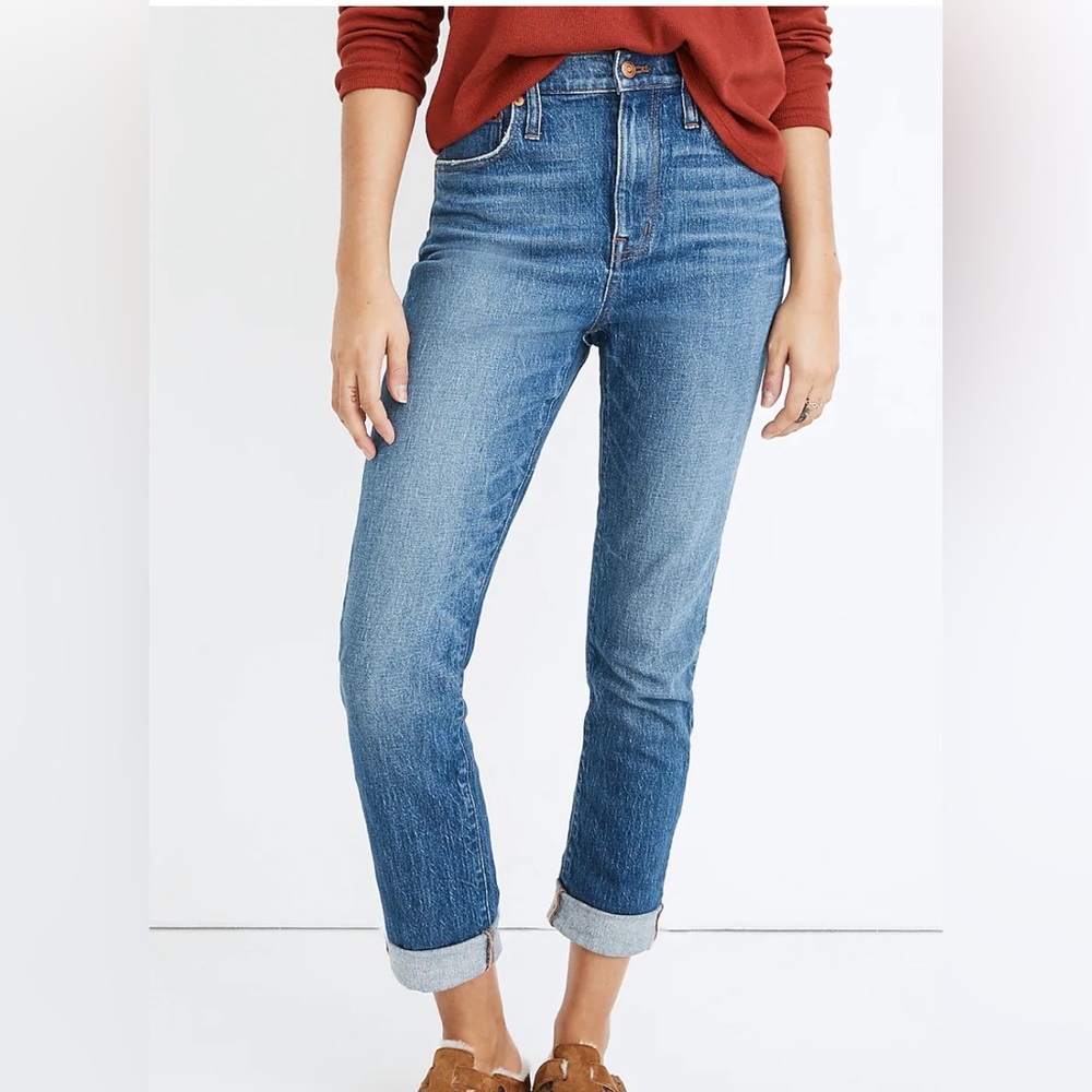 Madewell High-Rise Slim Boyjean in Moorland Wash, size 26